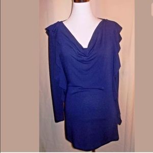 SPENSE Dark Blue Soft Jersey Long Top Draped Neck
